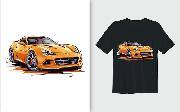 Vecteur illustration vectorielle de dessins animés sportifs conception de t-shirt de voiture de sport