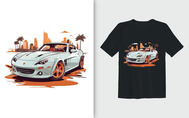 Vecteur illustration vectorielle de dessins animés sportifs conception de t-shirt de voiture de sport