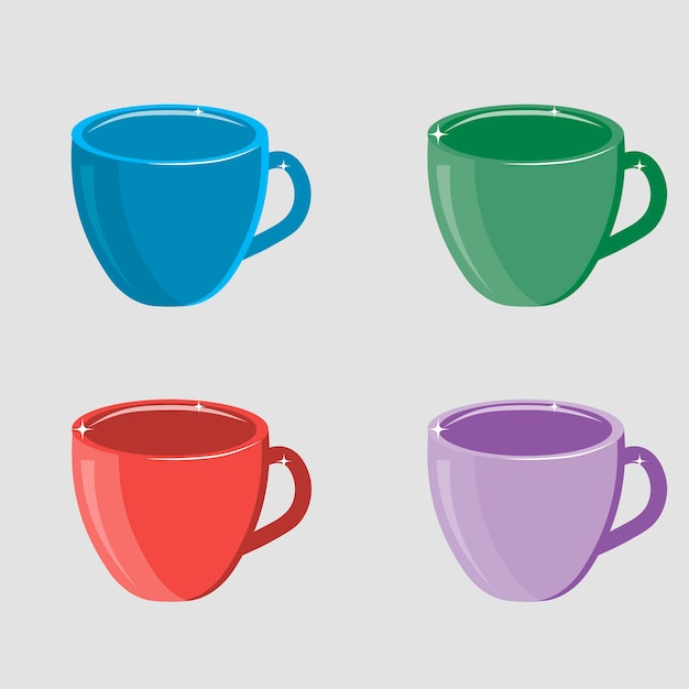 Vecteur illustration vectorielle détaillée haute de tasses colorées isolées sur fond blanc