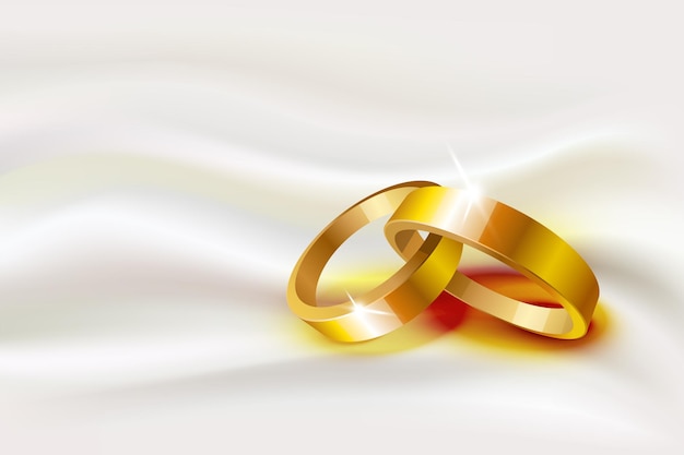 Illustration vectorielle de deux anneaux de mariage sur fond de soie