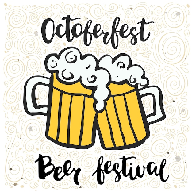 Illustration Vectorielle Avec Deux Chopes à Bière Et Une Inscription Festival Octoberfest