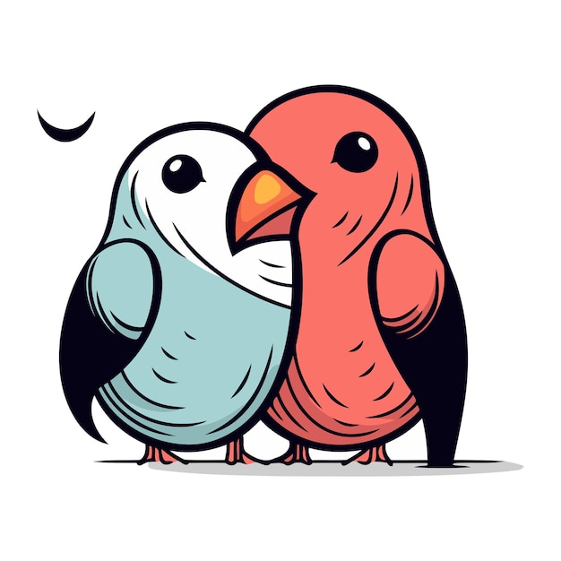 Vecteur illustration vectorielle de deux oiseaux mignons amoureux isolés sur fond blanc