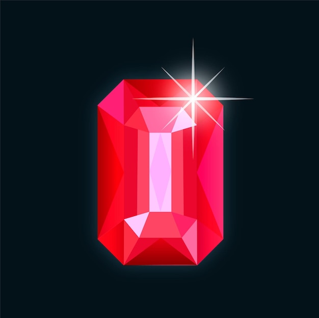 Illustration vectorielle de diamant brillant rouge bijou dessin animé