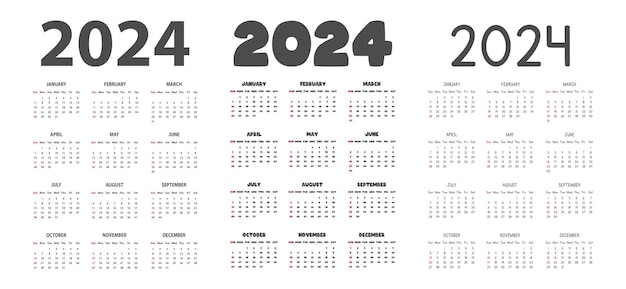 Illustration Vectorielle De Différentes Polices De Calendrier 2024