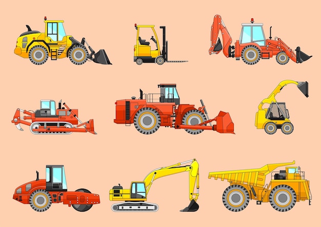 Vecteur illustration vectorielle de différents types de véhicules pour la construction et l'exploitation minière