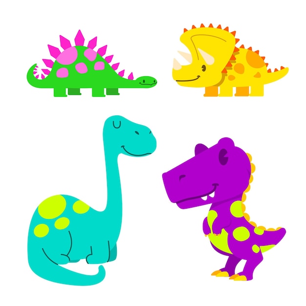 Illustration vectorielle de dinosaures mignons, ensemble de vecteurs de mignons petits dinosaures