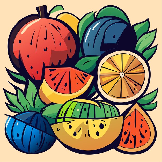 Vecteur illustration vectorielle de divers fruits design doodle