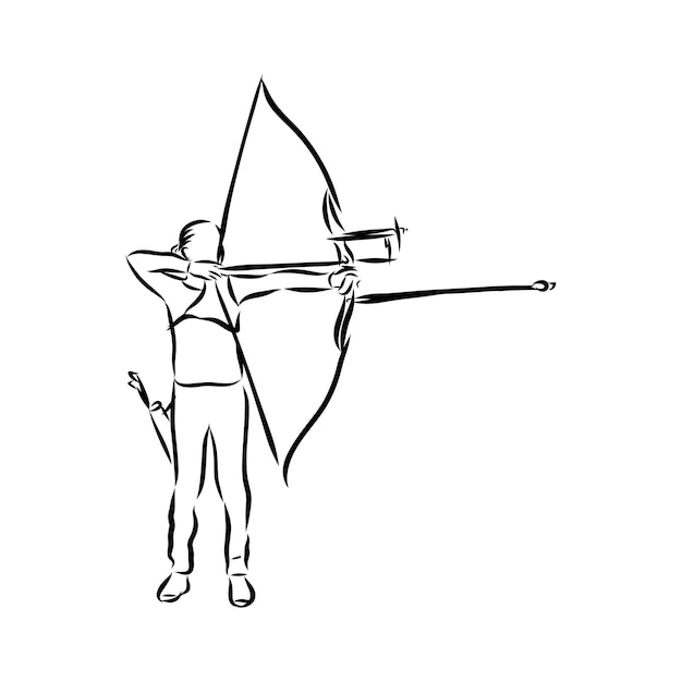 Illustration vectorielle doodle croquis dessinés à la main de tir à l'arc de sport féminin isolé sur fond blanc