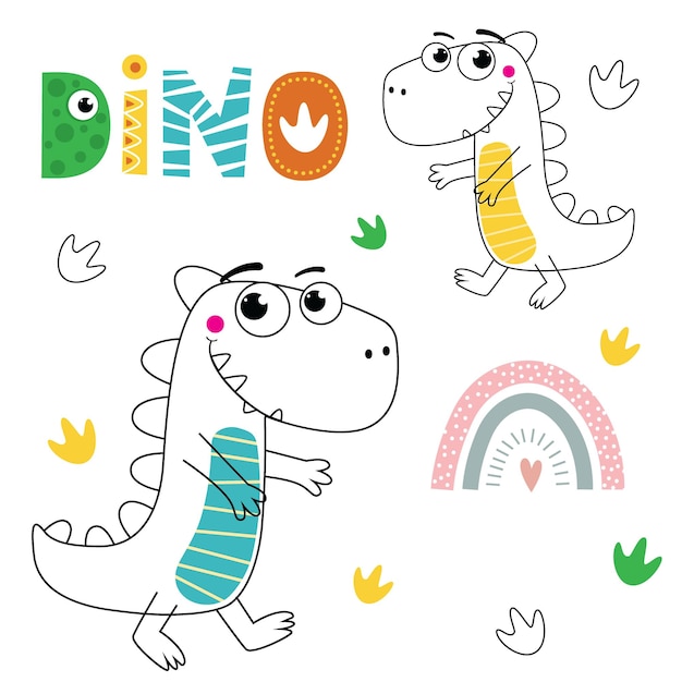 Illustration Vectorielle De Doodle Mignon Dinosaures Modèle