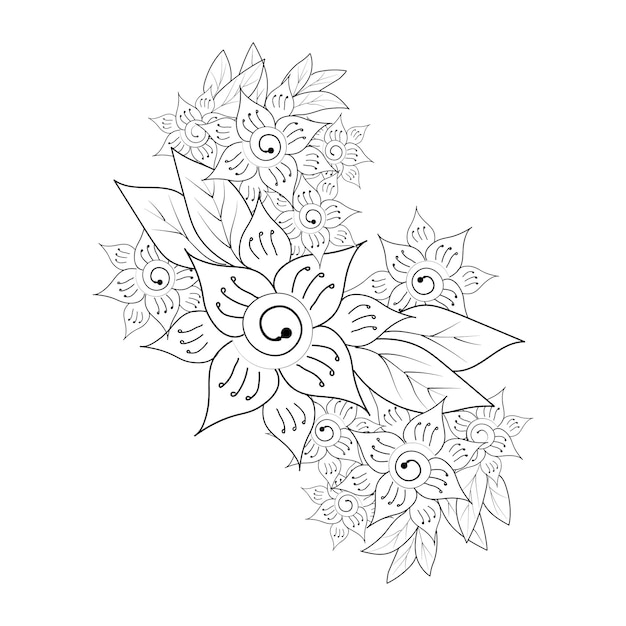 Illustration Vectorielle Doodle Zen-tangle Avec Clipart Fleur Abstraite Noir Et Blanc