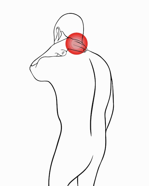 Vecteur illustration vectorielle d'une douleur au cou dessin isolé d'un homme tenant son cou