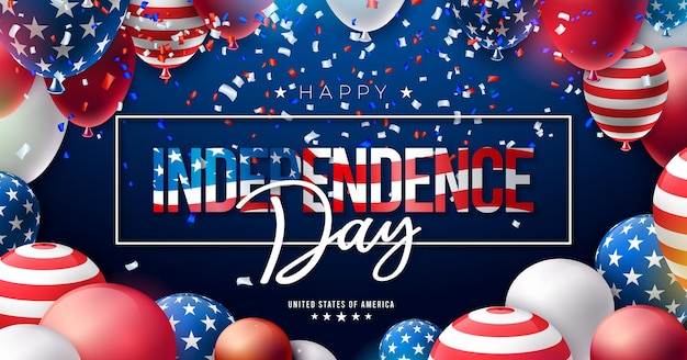 Vecteur illustration vectorielle du 4 juillet, jour de l'indépendance des états-unis, avec un ballon de fête à motif de drapeau américain