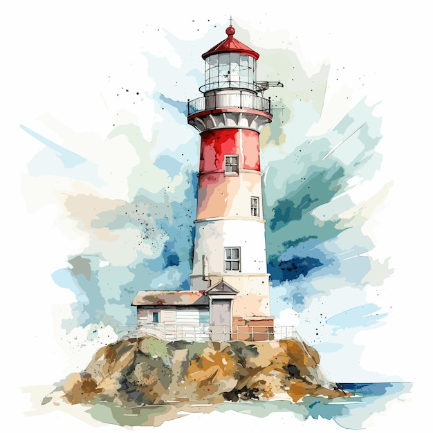 Vecteur illustration vectorielle du bâtiment du phare en aquarelle