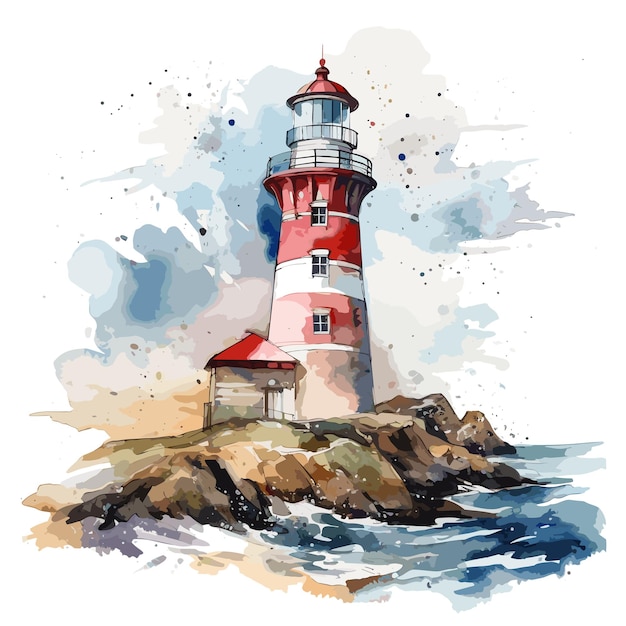 Illustration Vectorielle Du Bâtiment Du Phare En Aquarelle