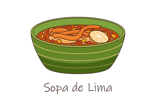 Illustration vectorielle du bol de soupe de tortilla de soupe mexicaine sopa de lima