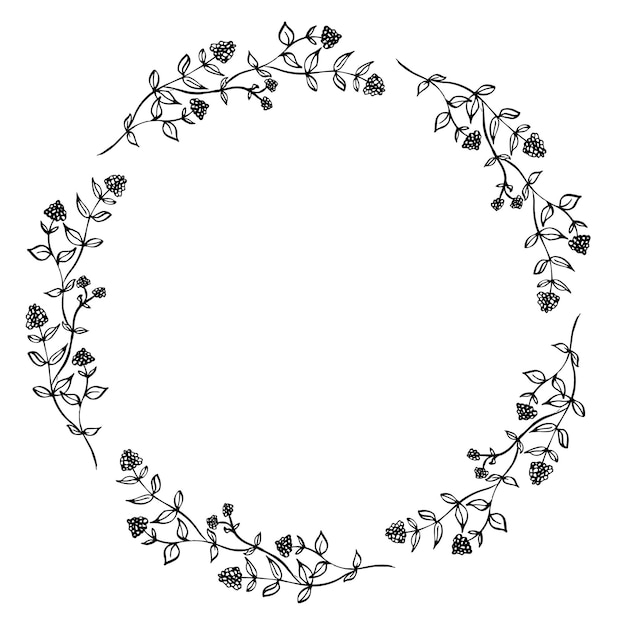 Illustration Vectorielle Du Cadre De Dessin Vintage Floral En Cercle De Feuilles De Couronne Dessinées à La Main