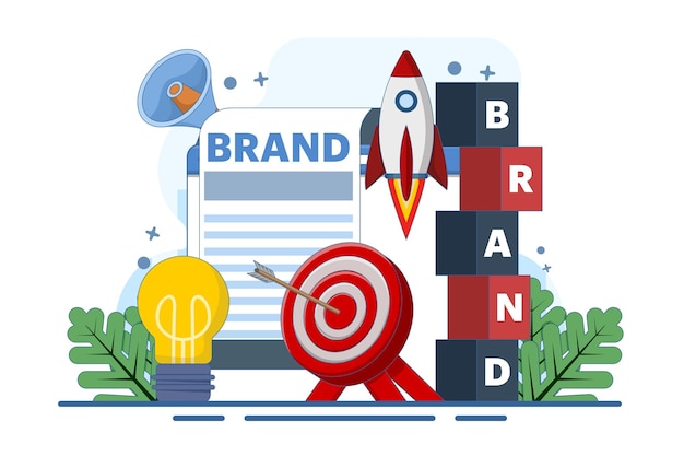 illustration vectorielle du concept de création de marque ou des stratégies de promotion des produits et des ventes