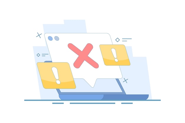 illustration vectorielle du concept de défaillance ou d'erreur du système avec des informations et des avertissements