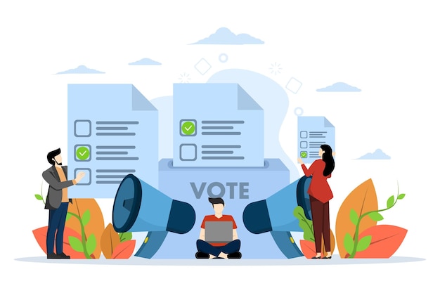 Illustration Vectorielle Du Concept D'électeur électoral Avec Des Personnes Apportant Les Résultats Du Vote Dans Une Boîte