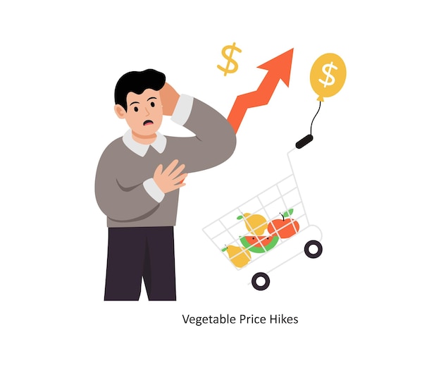 Illustration vectorielle du concept de hausse des prix des légumes Inflation isolée sur fond blanc