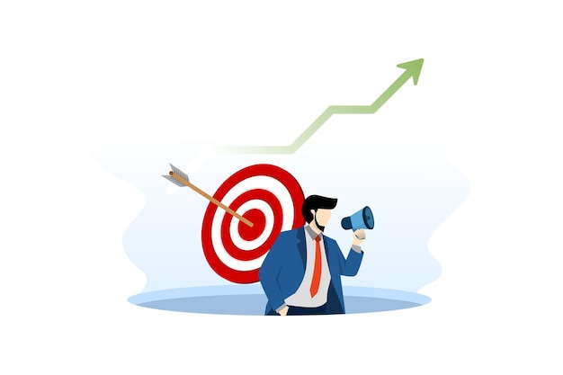 illustration vectorielle du concept de marketing cible avec l'homme directeur attirant le client avec un mégaphone