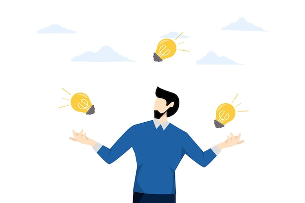 illustration vectorielle du concept de pensée positive avec un homme d'affaires tenant une ampoule