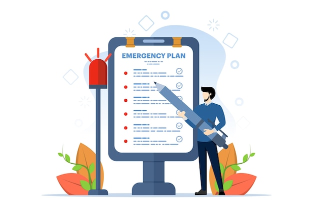 Illustration Vectorielle Du Concept De Plan D'urgence D'entreprise Avec Une Liste De Contrôle Des Choses à Faire En Cas De Catastrophe