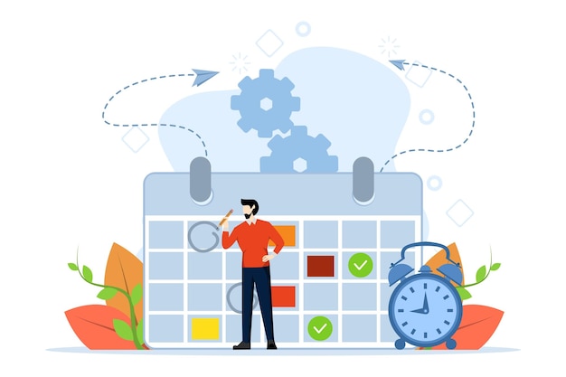Illustration Vectorielle Du Concept De Planification Des Horaires Avec Les Gens Avec L'horaire Et Le Stylo