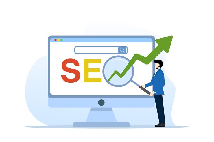 Vecteur illustration vectorielle du concept de référencement ou d'optimisation des moteurs de recherche pour les résultats de recherche de sites web