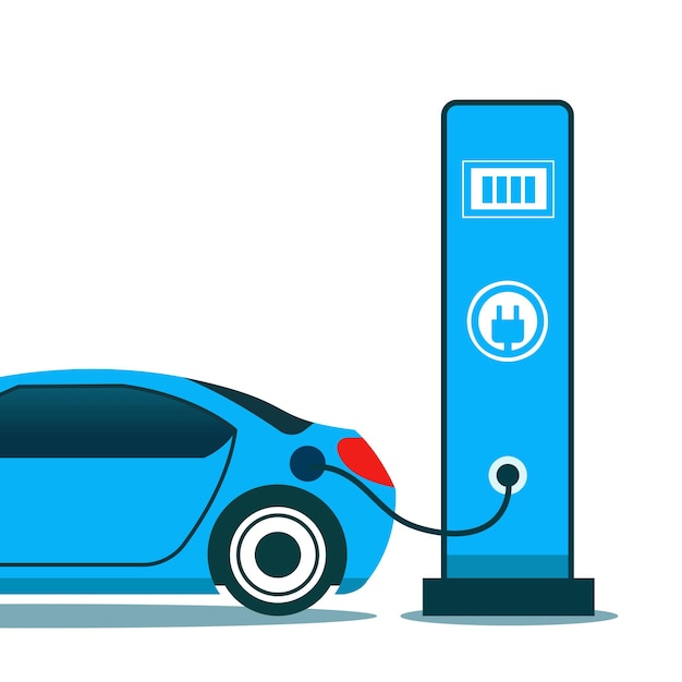 Illustration vectorielle du concept de station-service électrique pour la recharge d'automobiles électriques
