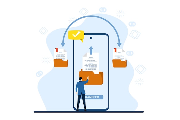 illustration vectorielle du concept de transfert de données et de documents avec des personnages