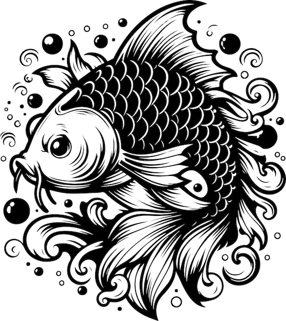 Illustration vectorielle du contour noir du poisson Koi