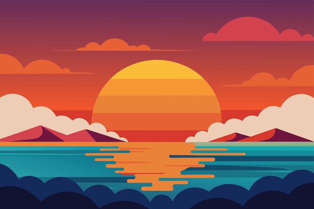 Vecteur illustration vectorielle du coucher de soleil au-dessus de la mer