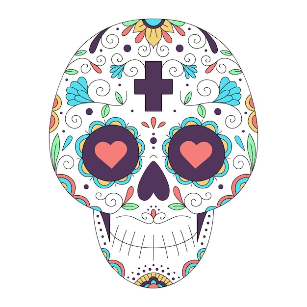Vecteur illustration vectorielle du crâne mexicain crâne de sucre le jour des couleurs psychédéliques de tatouage mort