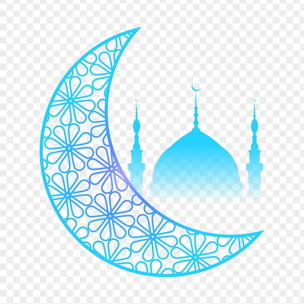 Illustration vectorielle du croissant de lune islamique avec une mosquée islamique sur un fond transparent