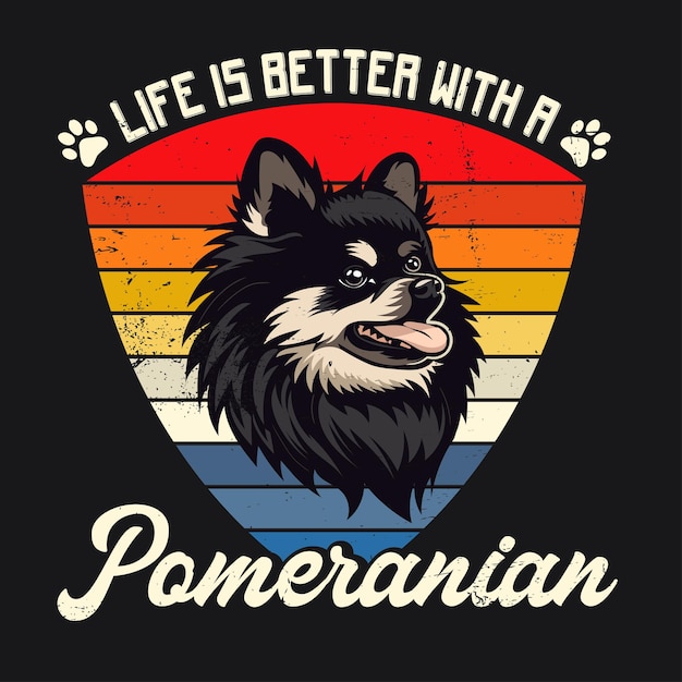 Vecteur illustration vectorielle du design du t-shirt rétro du chien de poméranie