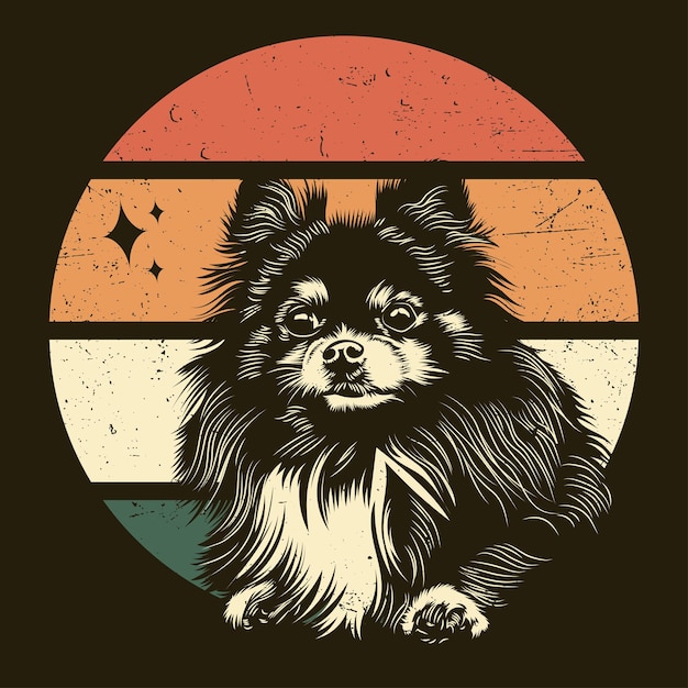 Illustration Vectorielle Du Design Du T-shirt Rétro Du Chien De Poméranie