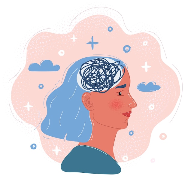 Illustration vectorielle du désordre dans la tête de Womans
