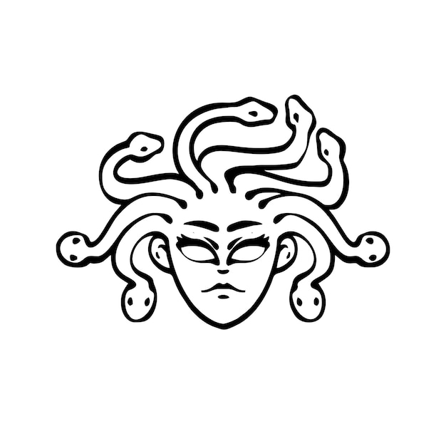 Vecteur illustration vectorielle du dessin au trait tête de méduse dessiné à la main