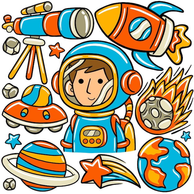 L'illustration Vectorielle Du Doodle De La Femme Astronaute Kawaii