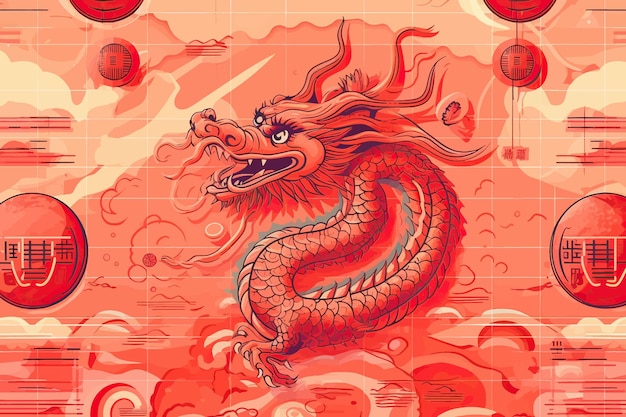 illustration vectorielle du dragon de bois chinois