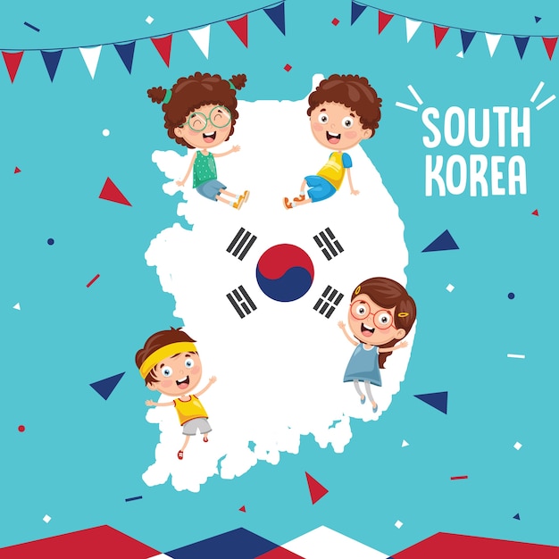 Illustration Vectorielle Du Drapeau De La Corée Du Sud Et Les Enfants