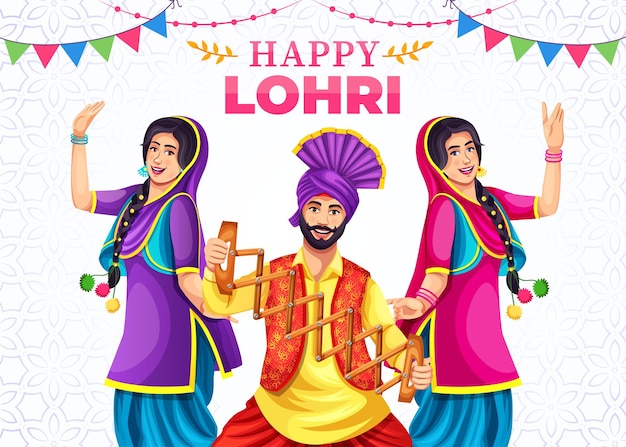 Illustration vectorielle du festival Happy Lohri du Pendjab en Inde modèle de conception de bannière de fond