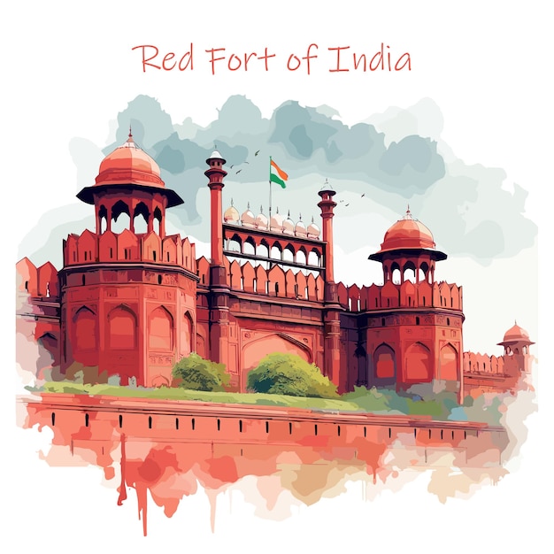 Vecteur illustration vectorielle du fort rouge de l'inde en effet de couleur de l'eau