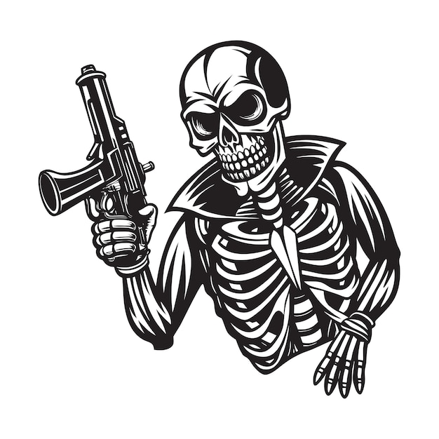 Illustration vectorielle du gangster du crâne tenant une arme