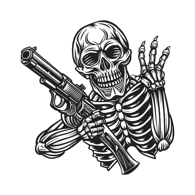 Illustration vectorielle du gangster du crâne tenant une arme