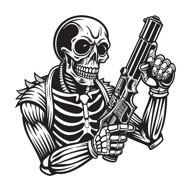 Illustration vectorielle du gangster du crâne tenant une arme