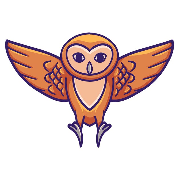 Illustration vectorielle du hibou volant Conception de la mascotte de l'icône isolée sur fond blanc