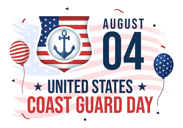 Illustration vectorielle du jour de la Garde côtière des États-Unis le 4 août avec drapeau américain et arrière-plan de navire