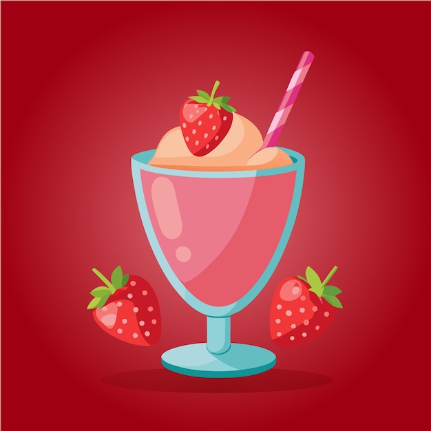 Illustration vectorielle du jus de fraises sucrées fraîches dans un pot en verre